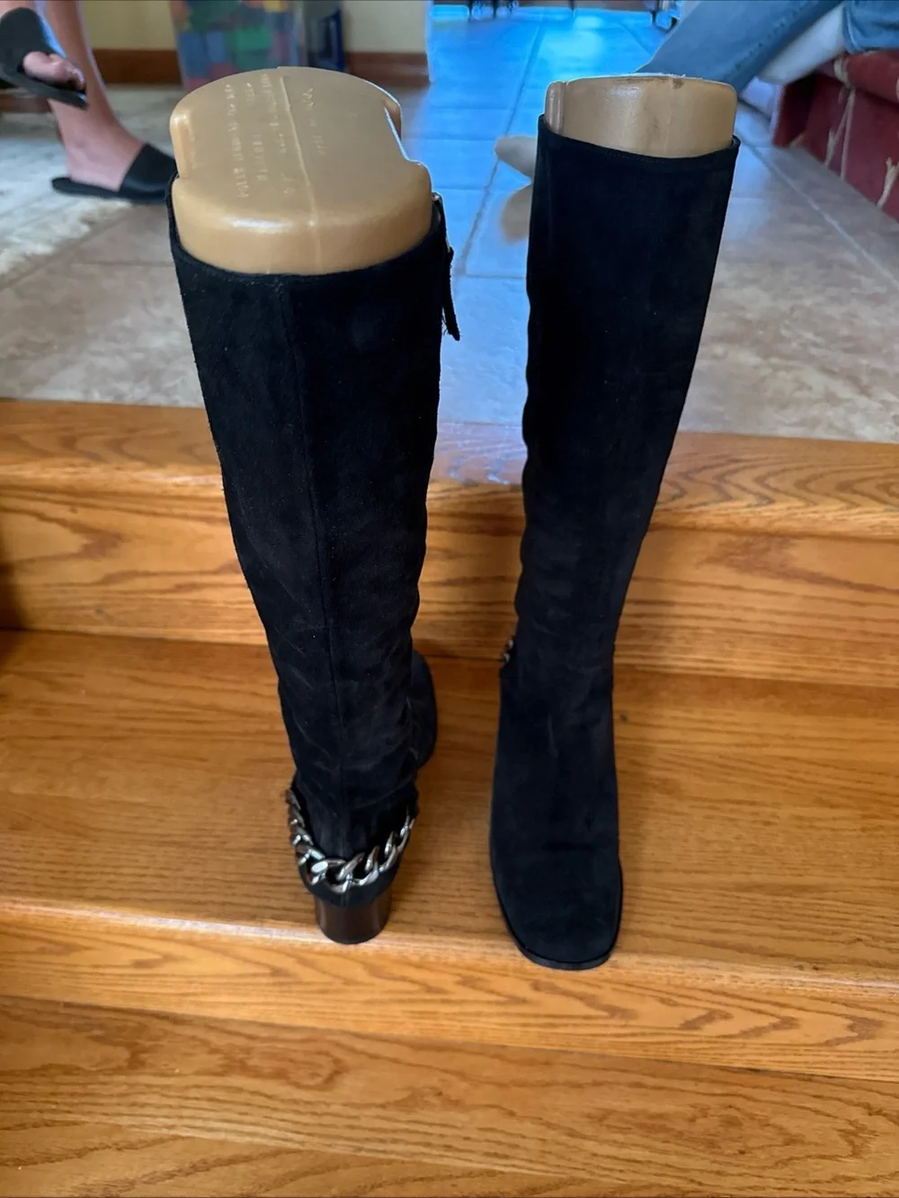 Michael Kors Black Suede Over-the-Knee Boots with Silver Chain